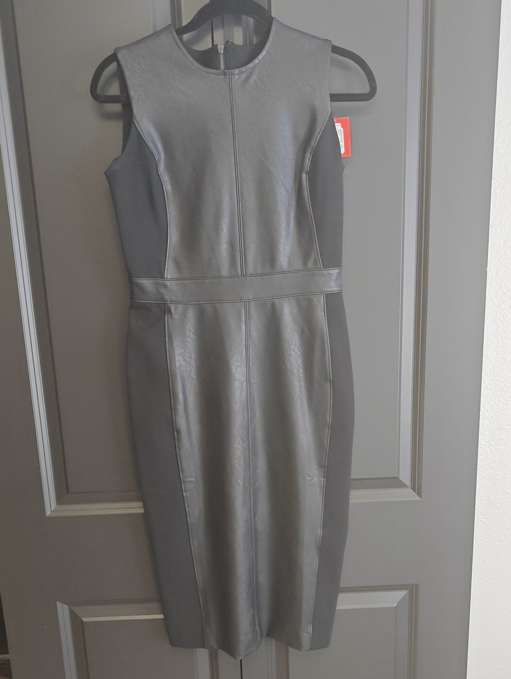 SPANX Black Faux Leather-Panel Sheath Dress